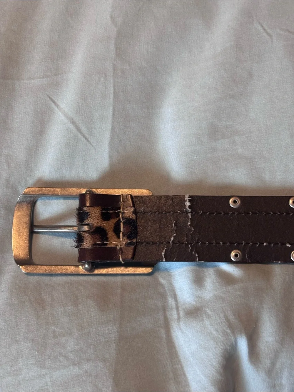 Genuine Leather Leopard Print Studded Belt Brown Western Style 38”